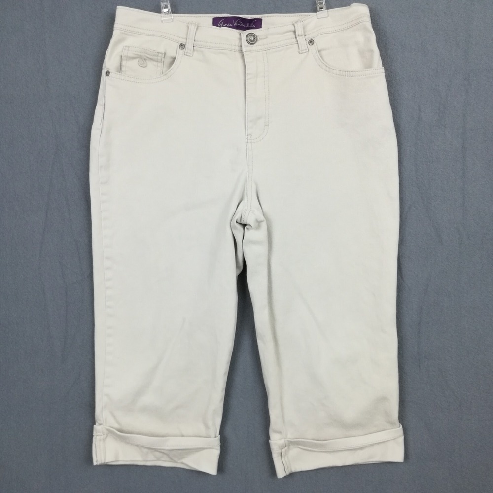 Gloria Vanderbilt Jeans Womens Crop Cream Khaki Denim High Rise Cuffed 12